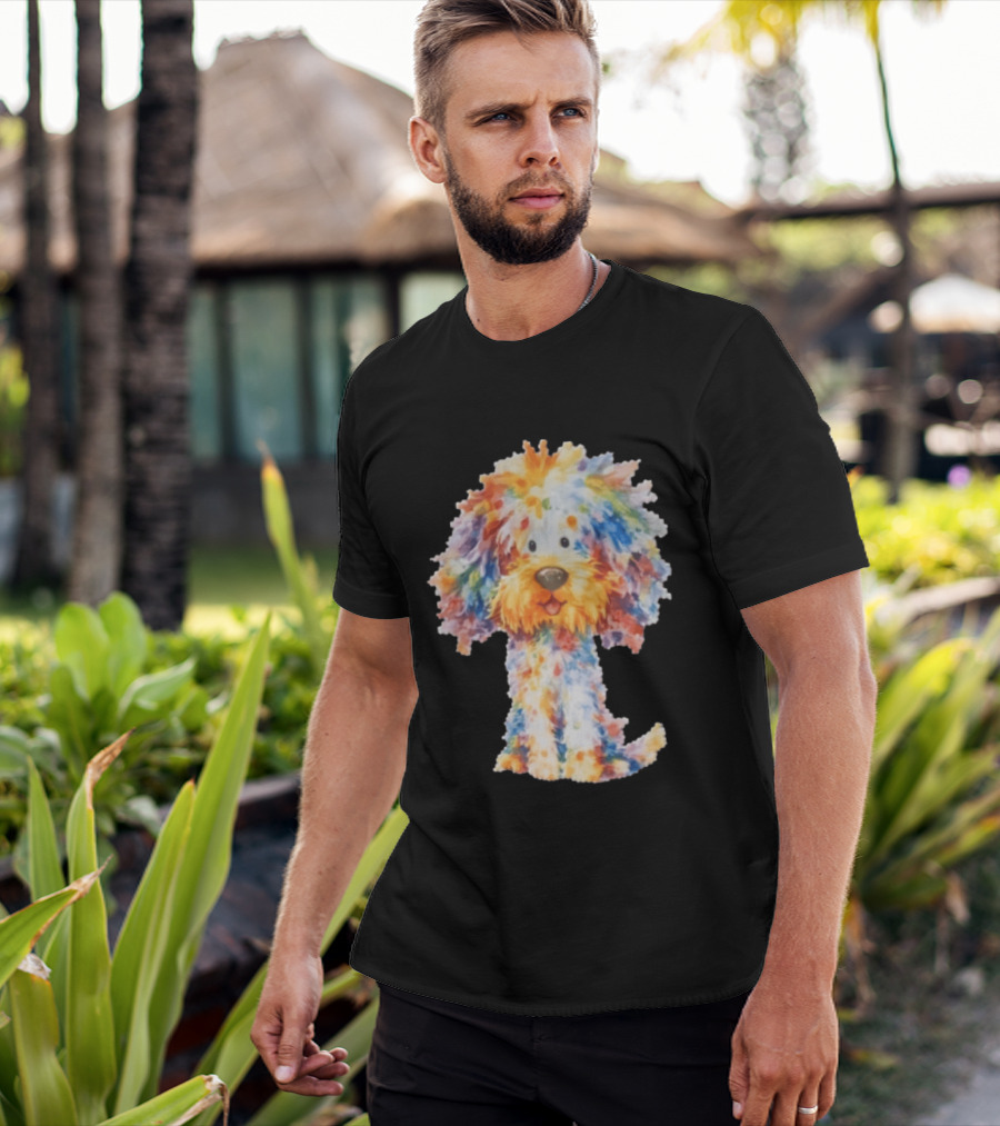 Watercolor Fluffy Dog Colorful Brushstrokes T-Shirt