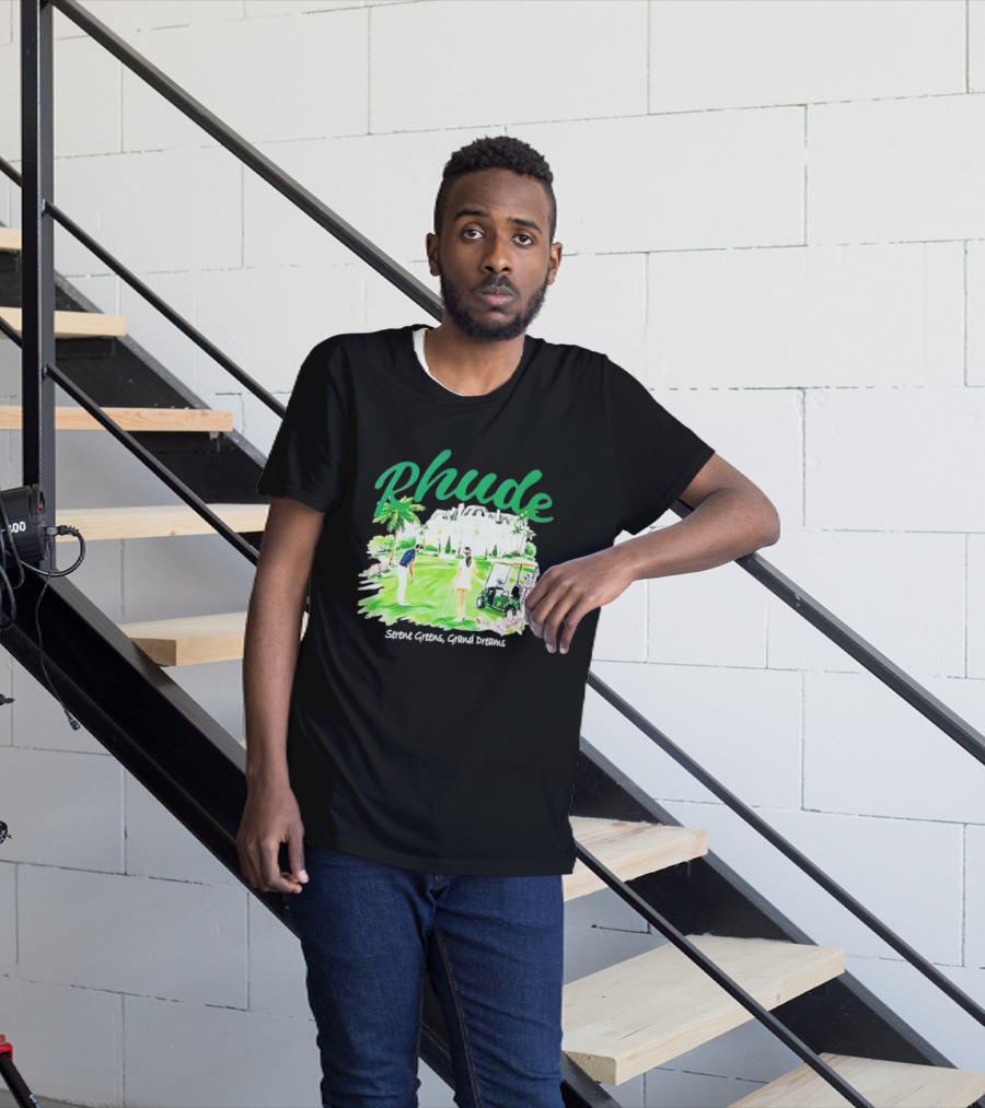 Rhude Serene Greens Grand Dreams Golf Scene Classic Polo Players And Golf Cart Mansion T-Shirt