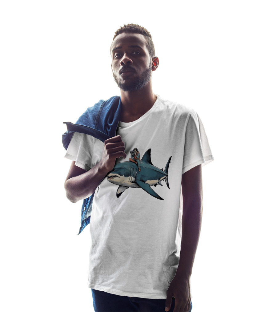 Photographer Riding A Great White Shark Adventure T-Shirt