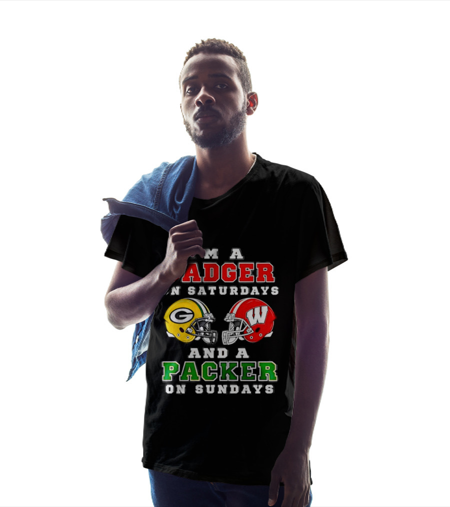 Badger Saturdays Packer Sundays Wisconsin Football Helmets T-Shirt