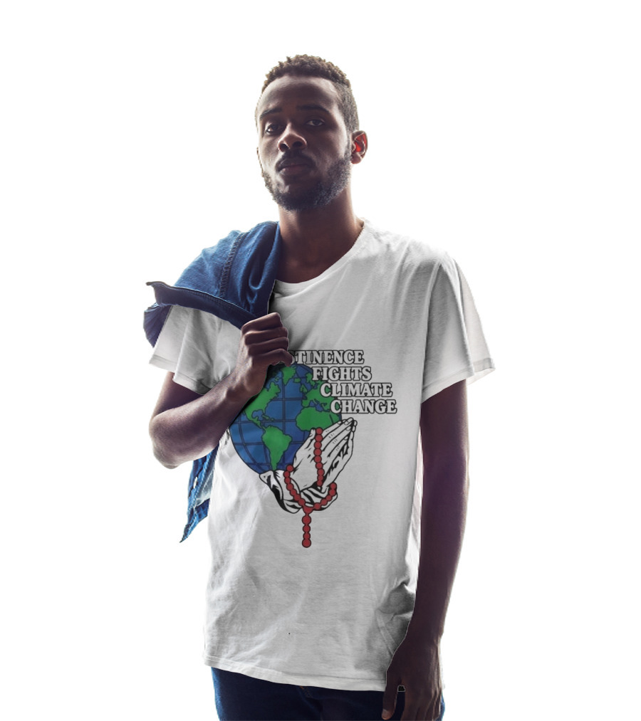Abstinence Fights Climate Change Earth And Praying Hands With Rosary T-Shirt