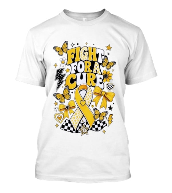 Fight For A Cure Yellow Ribbon Awareness Butterfly And Bow T-Shirt