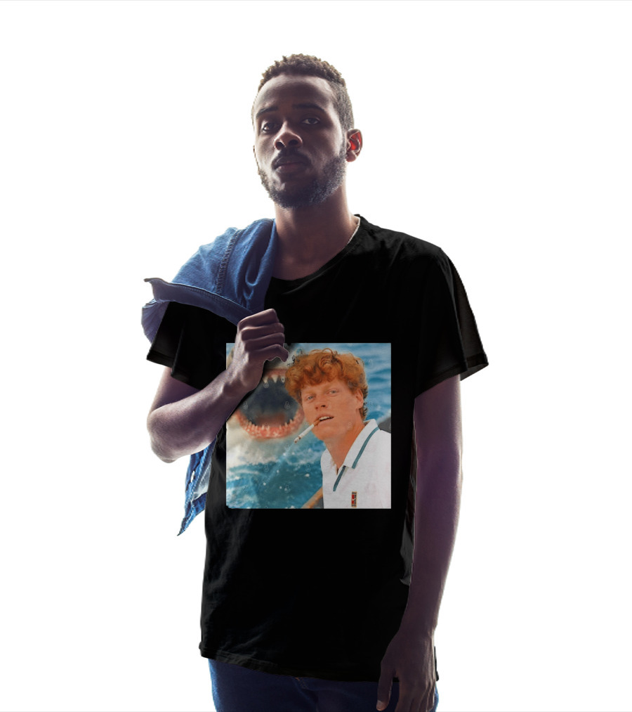 Jannik Sinner Smoking With Great White Shark Tennis Image T-Shirt
