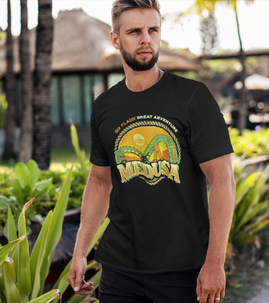 Six Flags Great Adventure Medusa Roller Loop Retro Sunburst T-Shirt