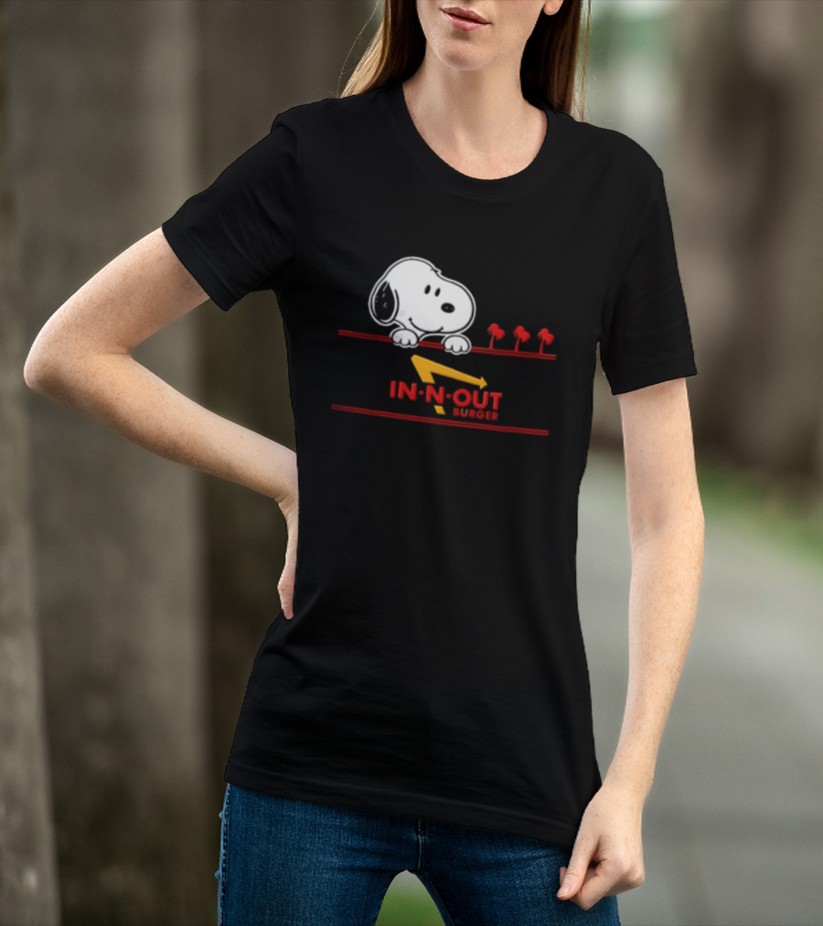Snoopy Peeking Over In N Out Burger Red Lines With Palm Trees T-Shirt