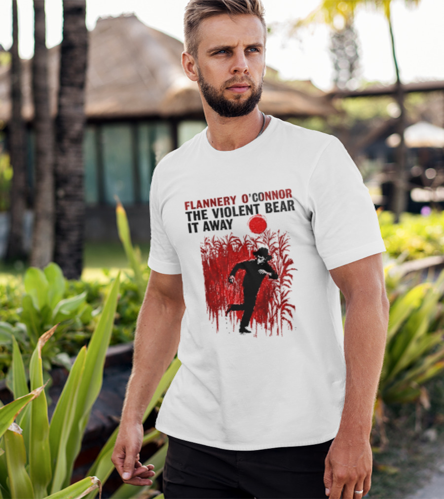 Flannery O'Connor The Violent Bear It Away Red Silhouette In Cornfield T-Shirt
