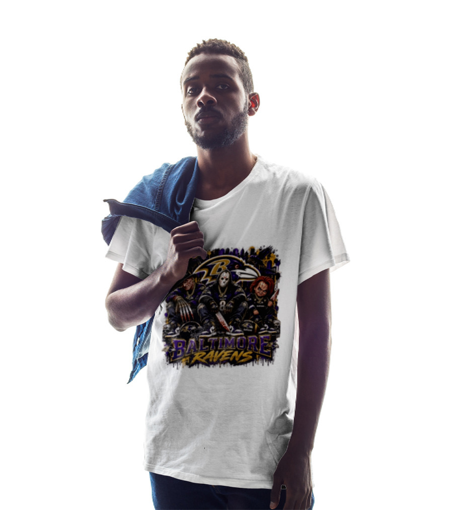 Freddy Krueger Jason Voorhees Chucky Baltimore Ravens Halloween Horror T-Shirt