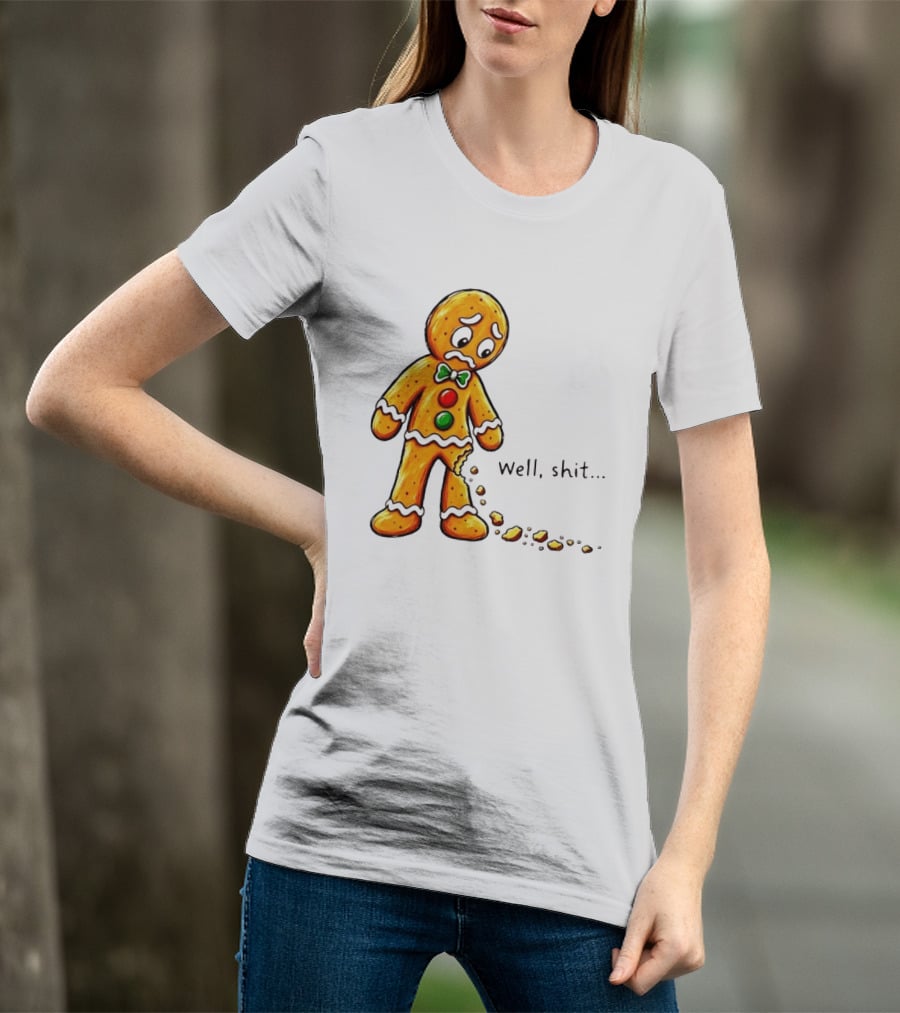 Gingerbread Man Well Shit Broken Cookie Bow Tie Colorful Buttons T-Shirt