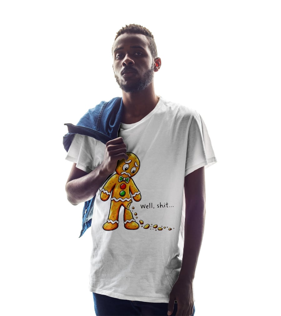 Gingerbread Man Well Shit Broken Cookie Bow Tie Colorful Buttons T-Shirt
