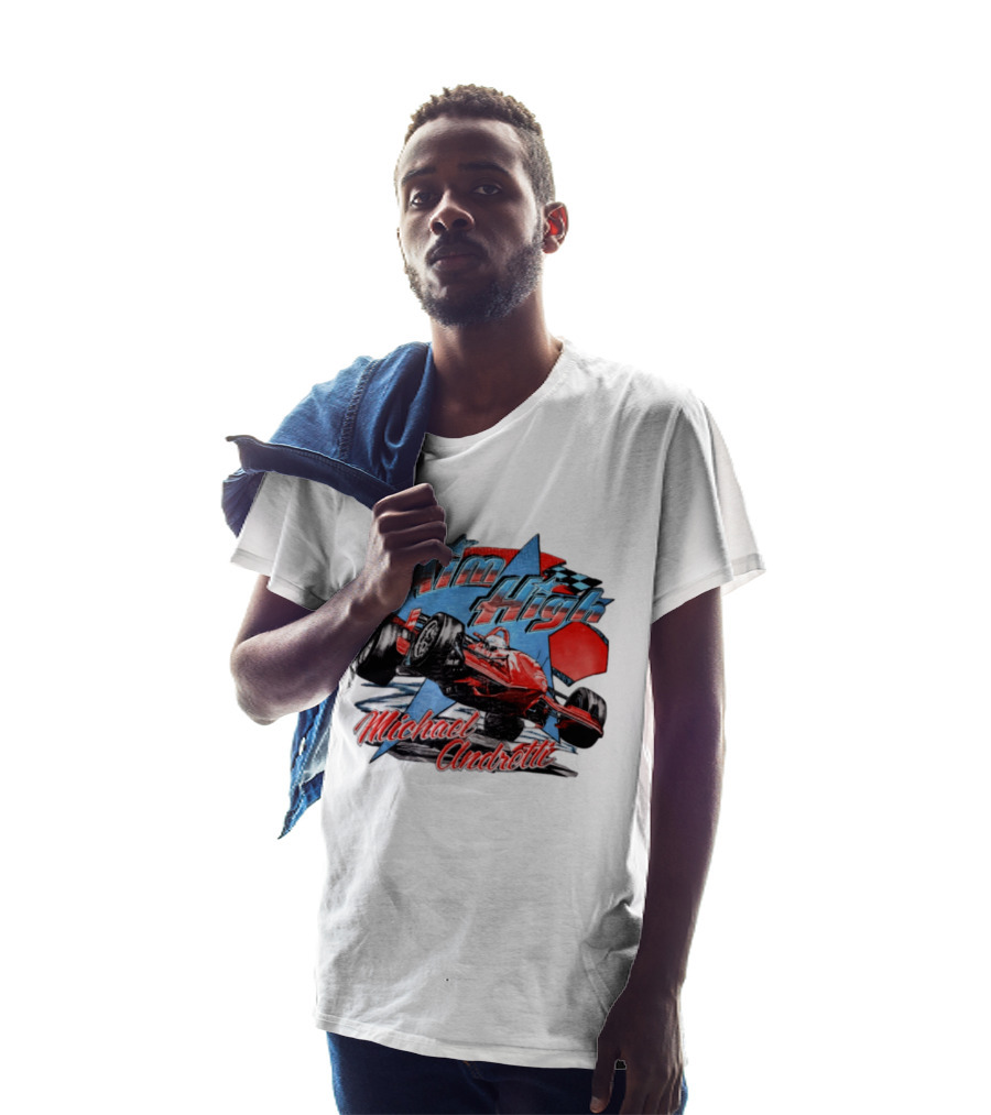 Michael Andretti Aim High Racing Car Art With Checkered Flag T-Shirt