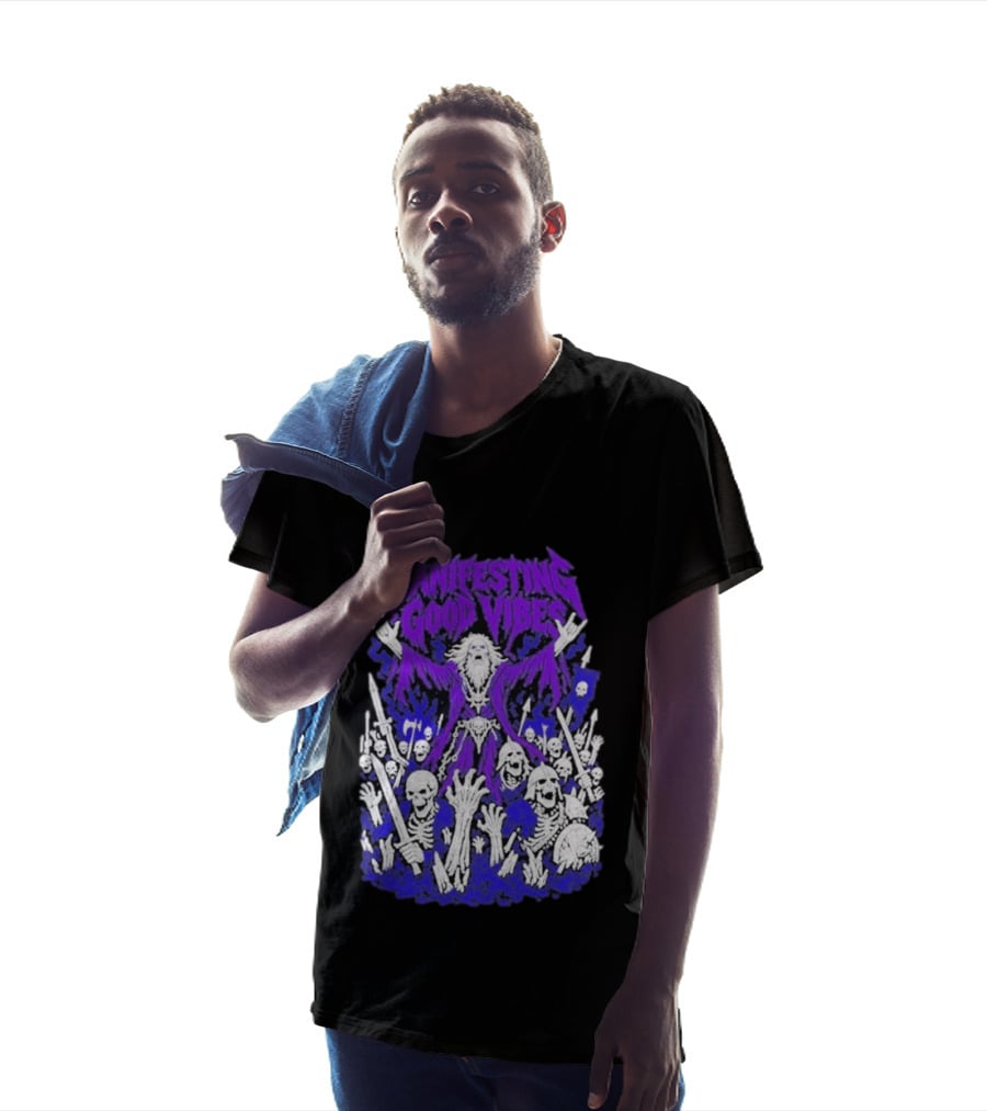Manifesting Good Vibes Necromancer Skeleton Wizard T-Shirt