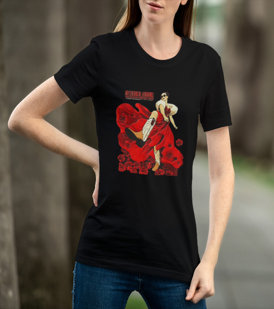 My Chemical Romance The Black Parade Tour 2025 Woman Red Dress Cowboy Boots Flowers T-Shirt