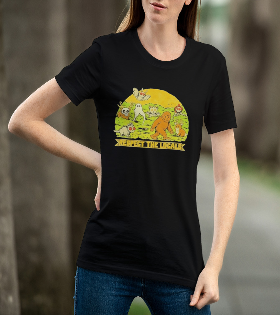 Respect The Locals Halloween Creatures Bigfoot Ghost Owl Mothman Cryptids T-Shirt