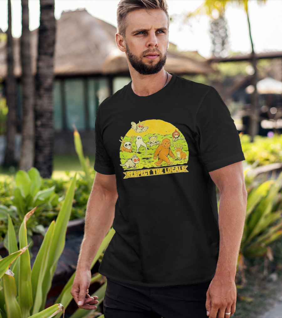 Respect The Locals Halloween Creatures Bigfoot Ghost Owl Mothman Cryptids T-Shirt