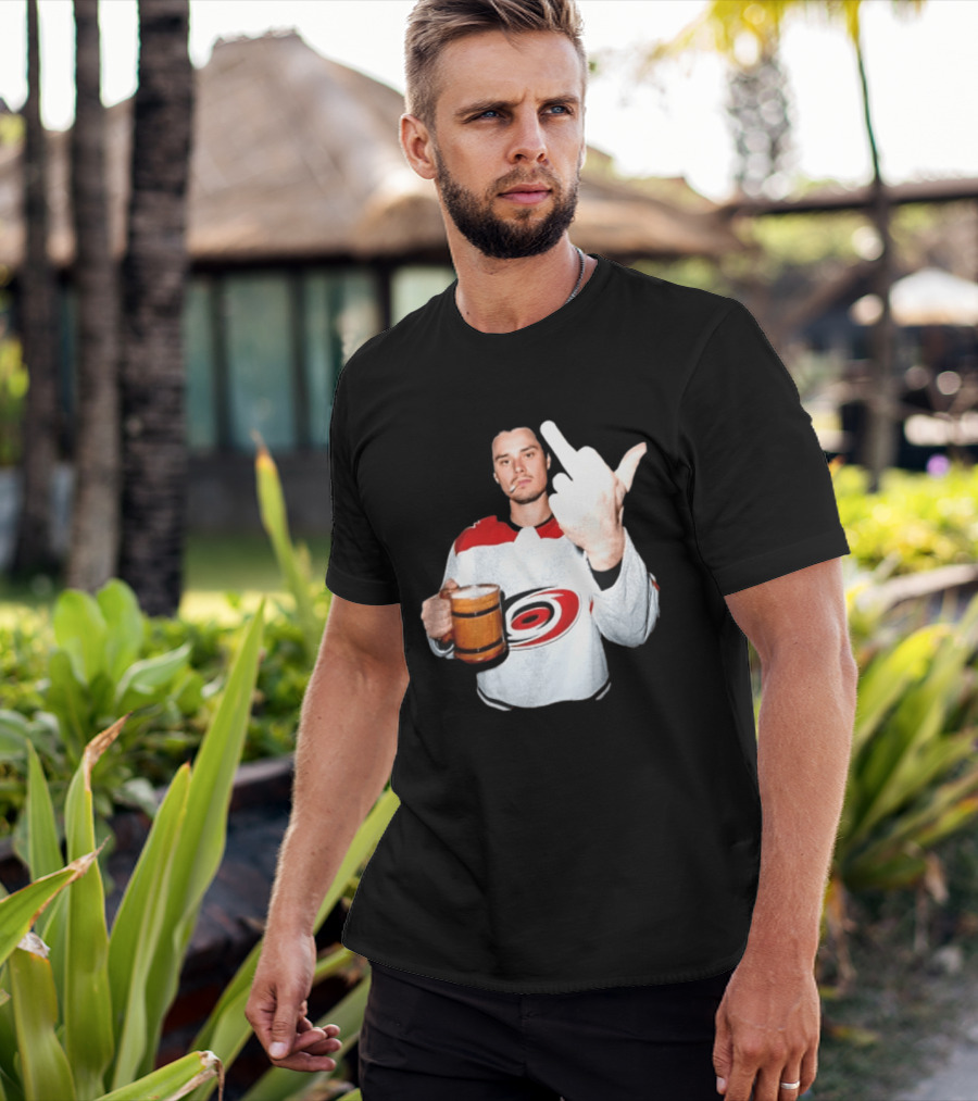 Sebastian Aho Carolina Hurricanes Wooden Beer Middle Finger Gesture T-Shirt