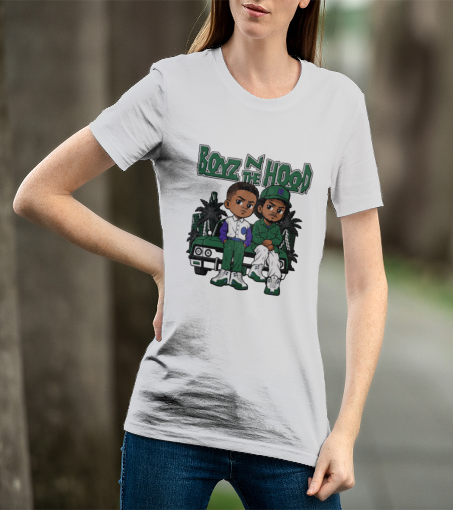 Boyz N The Hood Cartoon Boys Green Car Palm Trees T-Shirt