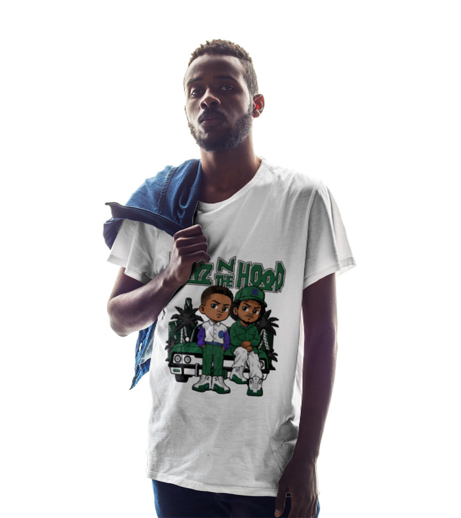 Boyz N The Hood Cartoon Boys Green Car Palm Trees T-Shirt