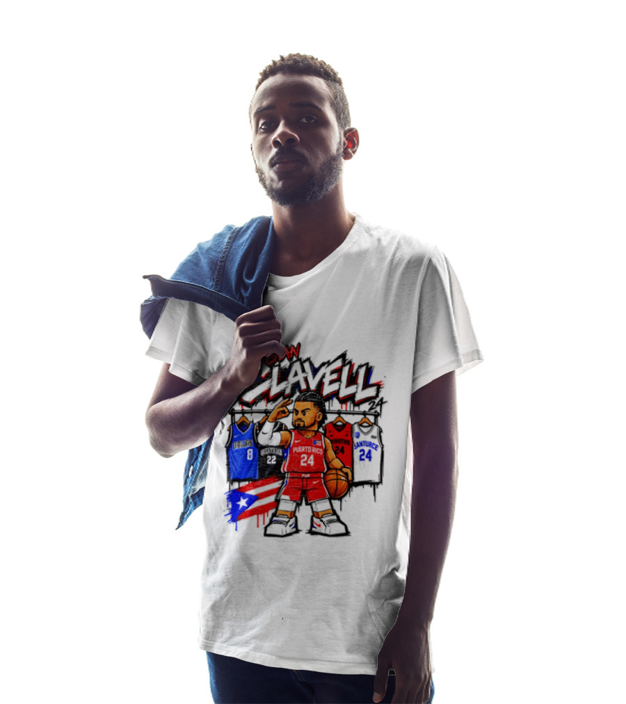Gian Clavell Puerto Rico Basketball Cartoon With Jersey Collection And Flag T-Shirt