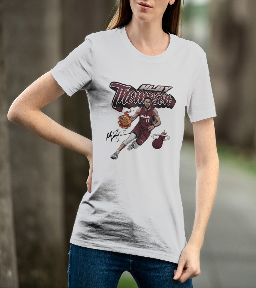 Klay Thompson Miami Heat NBA Basketball Flaming Ball Signature T-Shirt