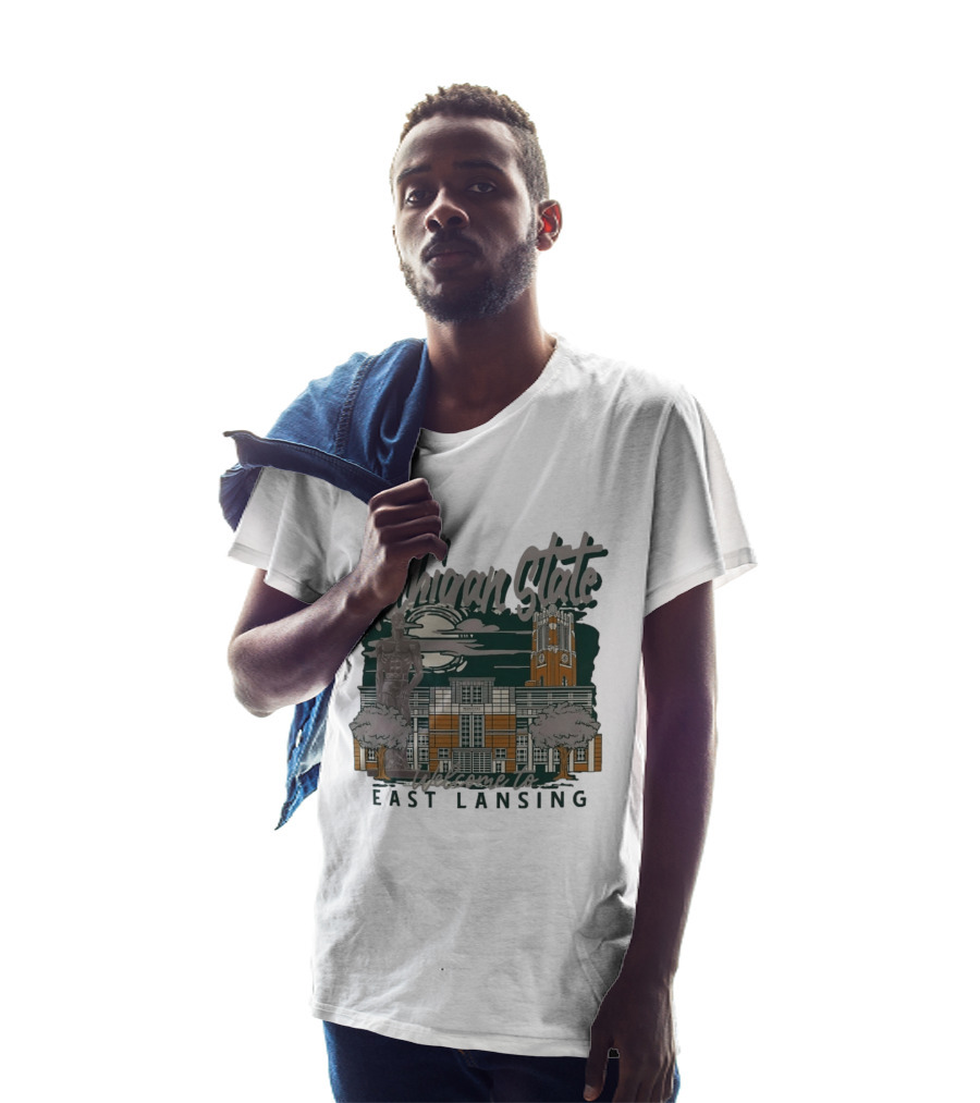 Michigan State University Welcome To East Lansing Scenic Campus Architecture And Famous Spartan Statue T-Shirt