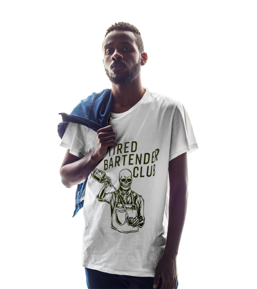 Tired Bartender Club Skull Pouring Mixology Bar Life T-Shirt
