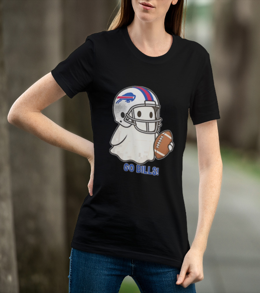 Buffalo Bills Ghost GO BILLS Football Helmet Holding Ball T-Shirt