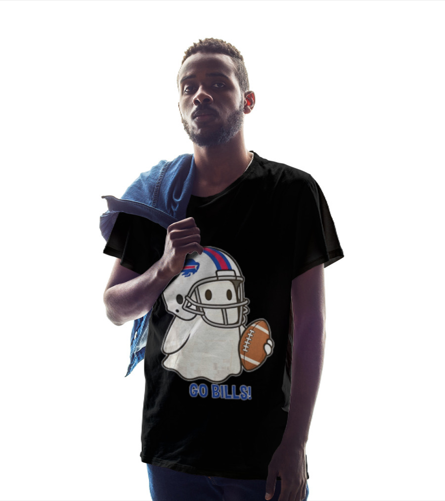 Buffalo Bills Ghost GO BILLS Football Helmet Holding Ball T-Shirt