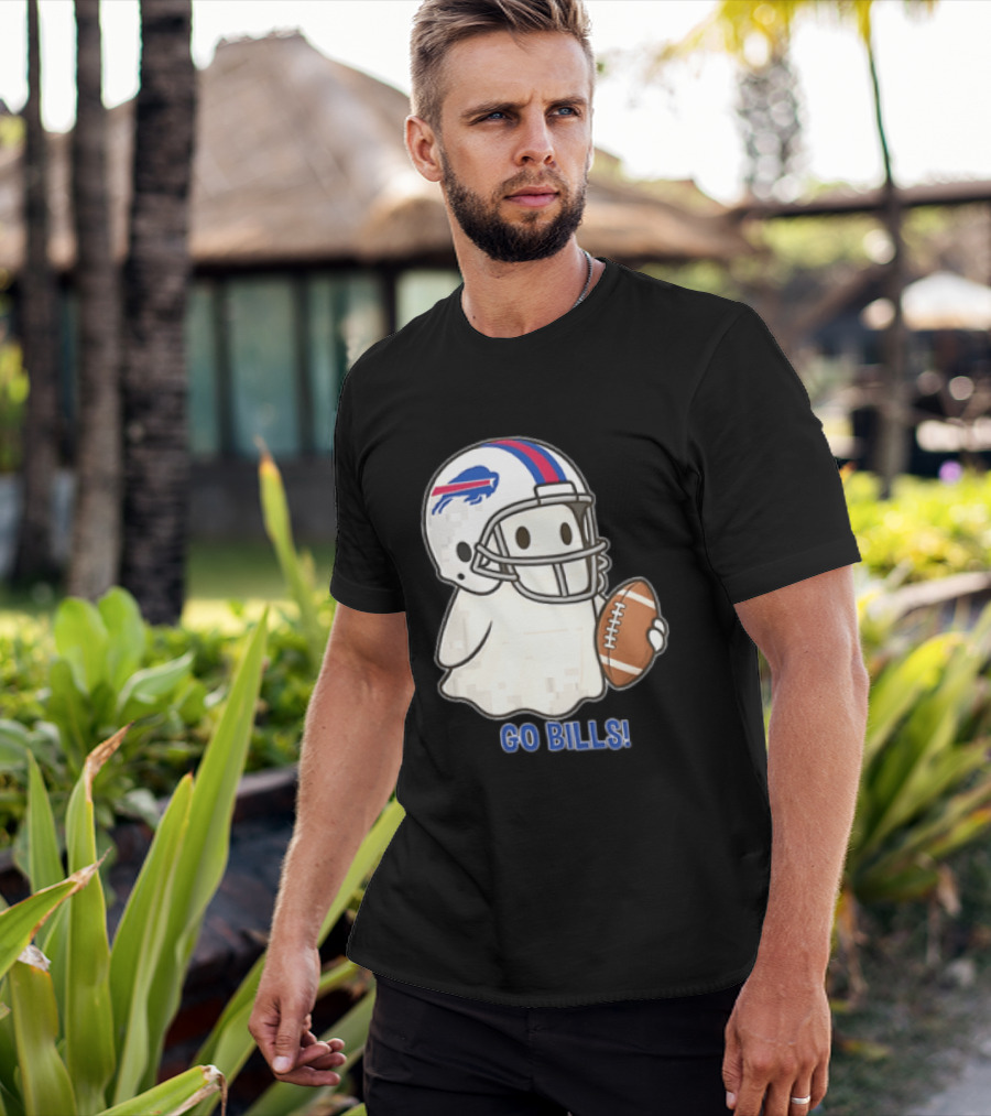Buffalo Bills Ghost GO BILLS Football Helmet Holding Ball T-Shirt