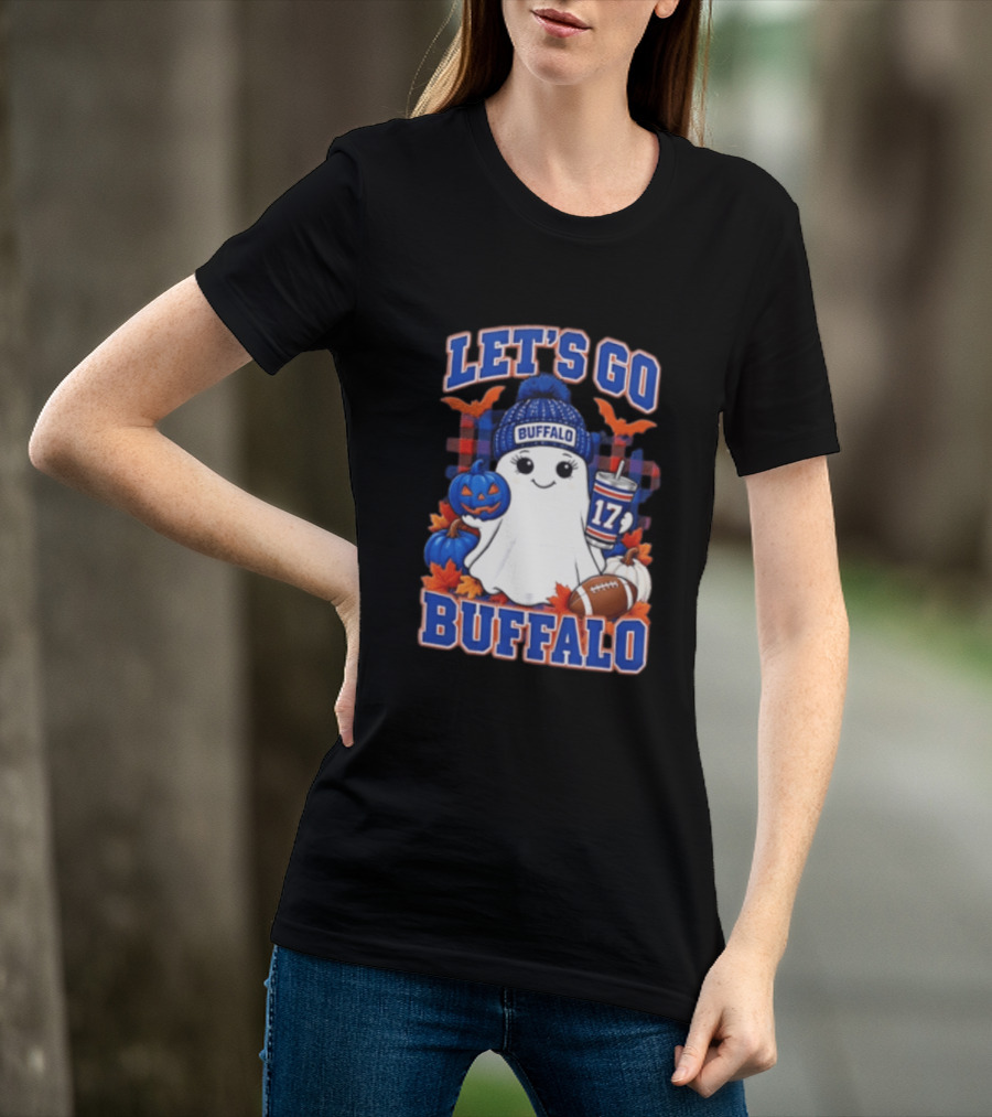 Let's Go Buffalo Ghost With Beanie Pumpkin And Football T-Shirt
