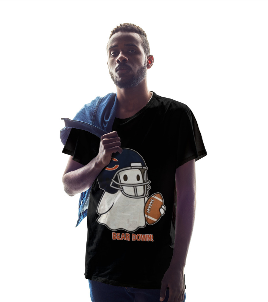 Chicago Bears Bear Down Ghost Football Helmet Holding Ball T-Shirt