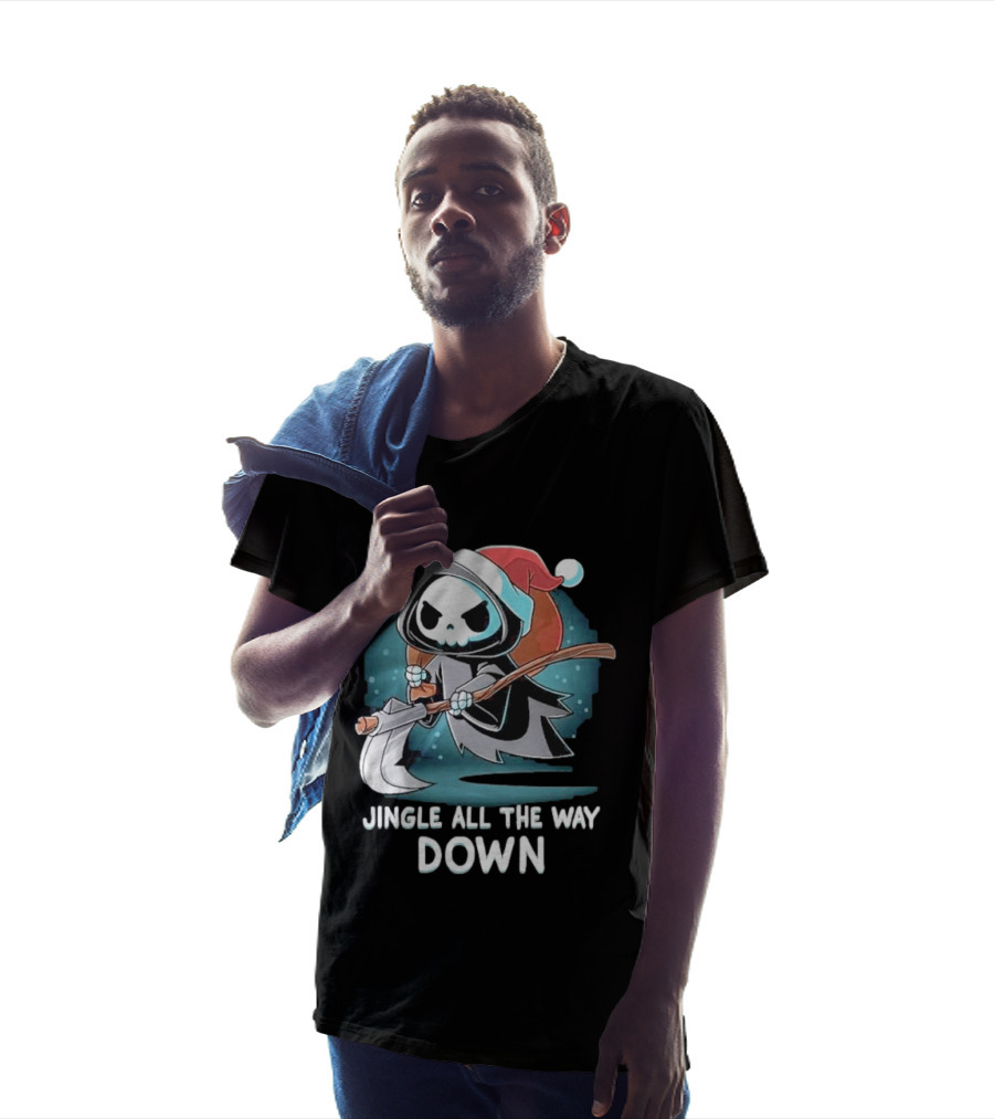 Jingle All The Way Down Grim Reaper Santa Hat T-Shirt