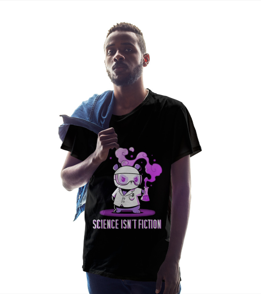 Science Isn't Fiction Panda Scientist With Beaker And Purple Smoke T-Shirt