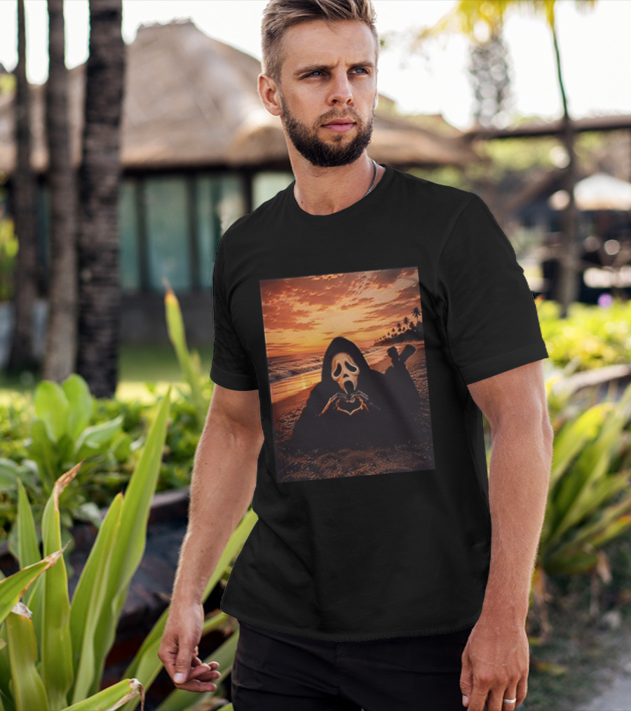 Ghostface Romantic Beach Sunset Valentine's Day Scream Lover T-Shirt