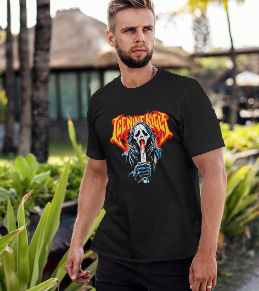 Ice Nine Kills Ghostface Horror Metal Band Red Text Knife T-Shirt