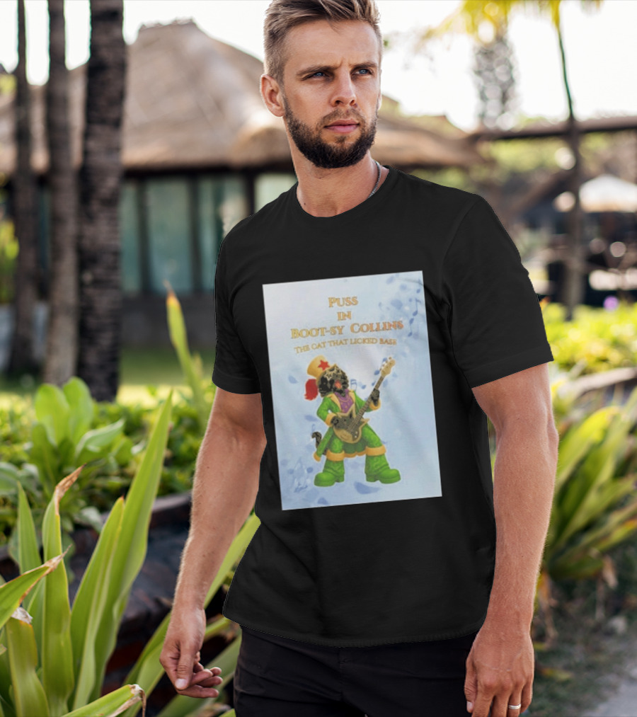 Puss In Bootsy Collins The Cat That Licked Base Green Costume Star Hat Guitar Player T-Shirt
