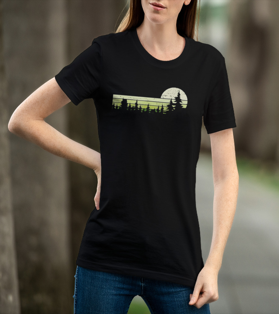 Forest Sunset Silhouette Nature Trees With Circle Sun T-Shirt