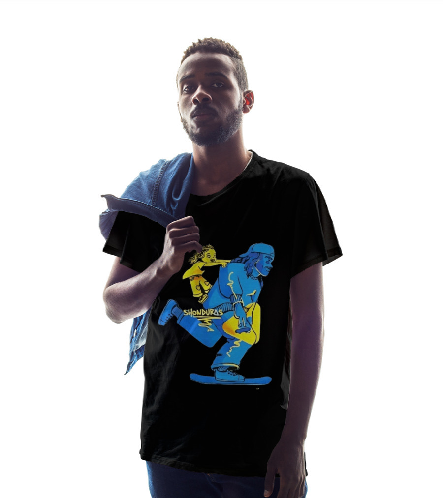 Shonduras Skateboard Skater Yellow Blue T-Shirt