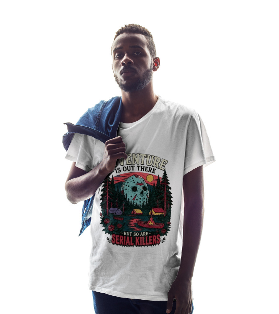 Adventure Is Out There But So Are Serial Killers Halloween Mask Camping Scene T-Shirt
