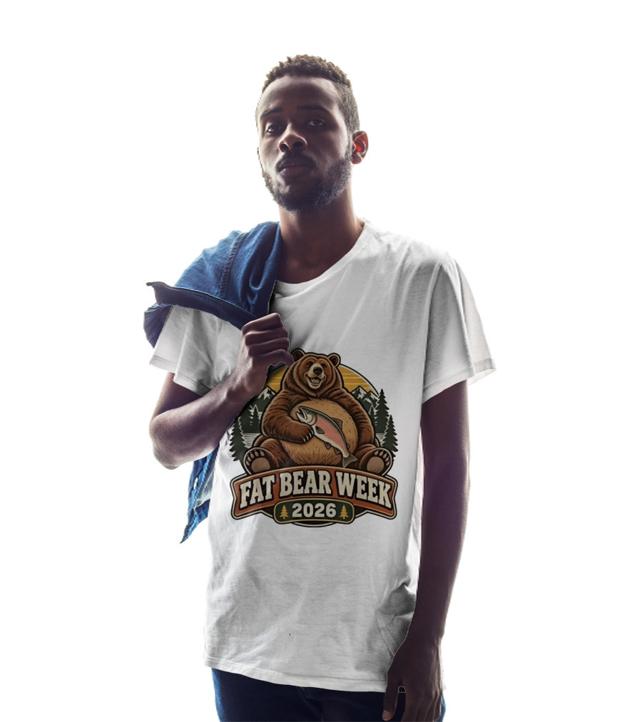 Fat Bear Week 2026 Nature Wildlife Fishing Bear Holding Salmon T-Shirt