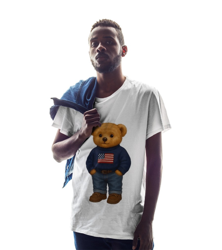 Polo Bear Sweater With American Flag Knit Fashion T-Shirt