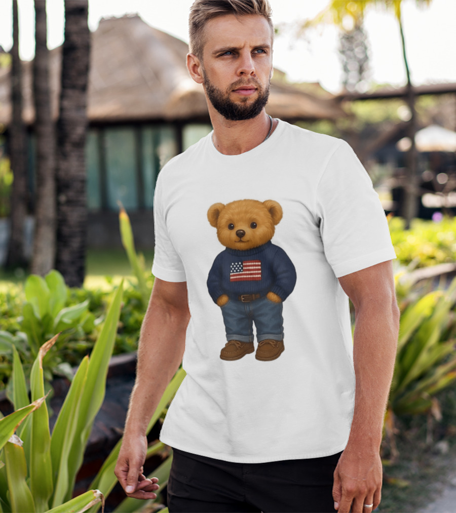 Polo Bear Sweater With American Flag Knit Fashion T-Shirt