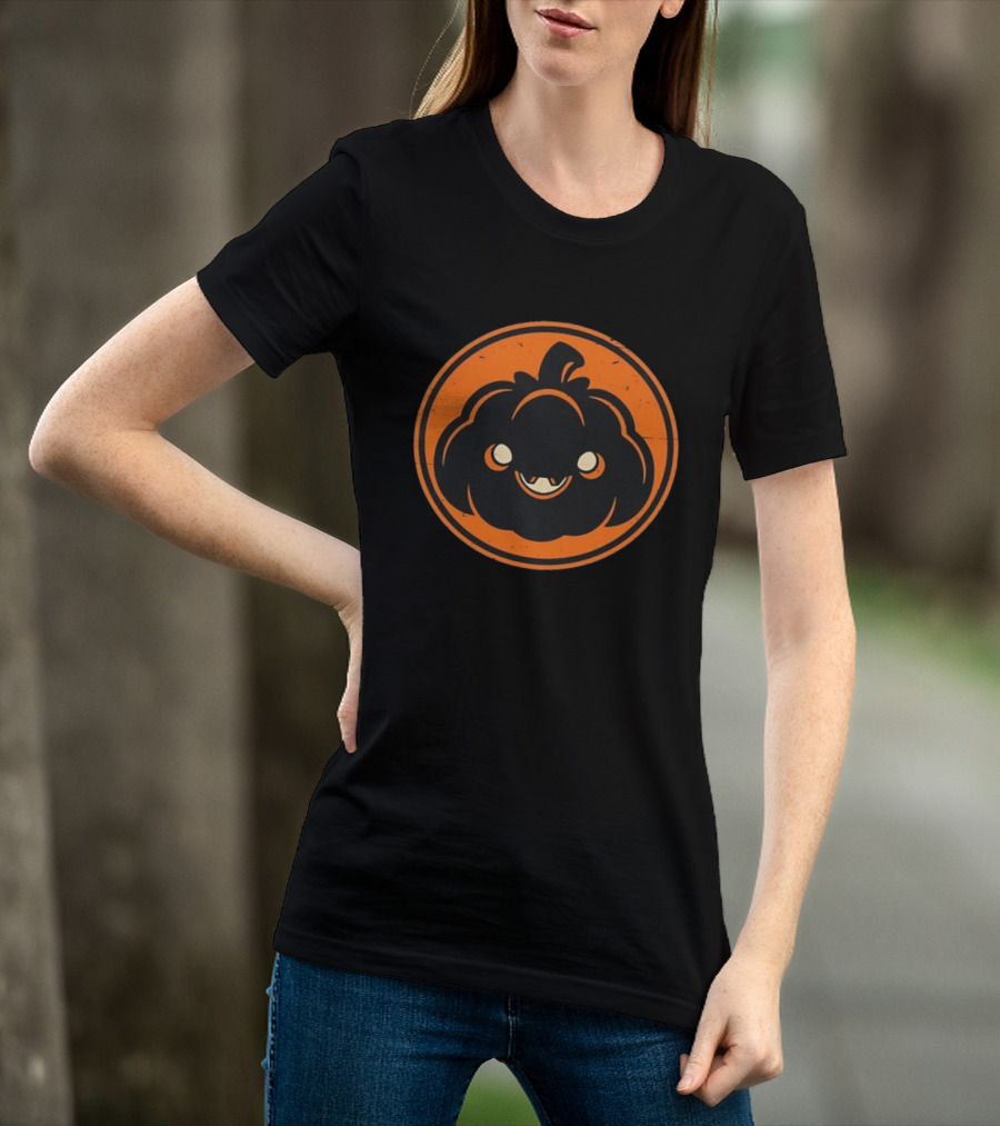Jack O' Lantern Pumpkin Face Distressed Vintage Halloween Icon Orange Circle T-Shirt
