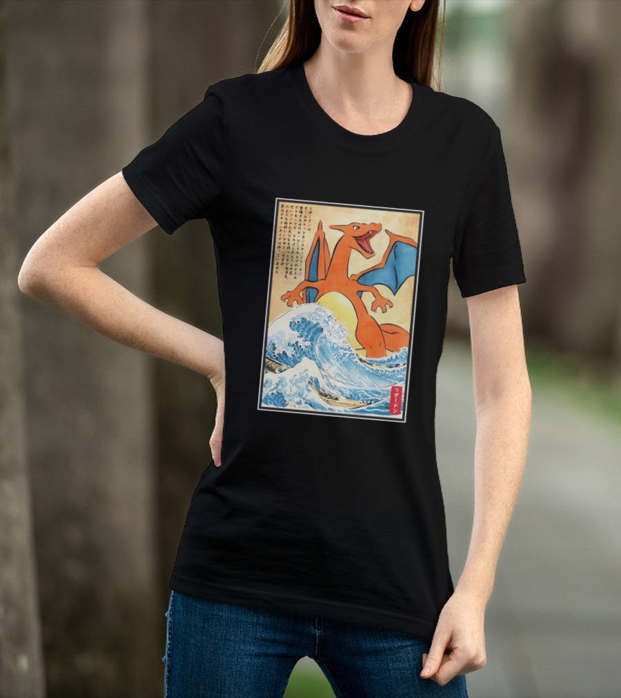 Charizard Ukiyo E Wave Japanese Pokemon Lizardon Kanagawa Print T-Shirt