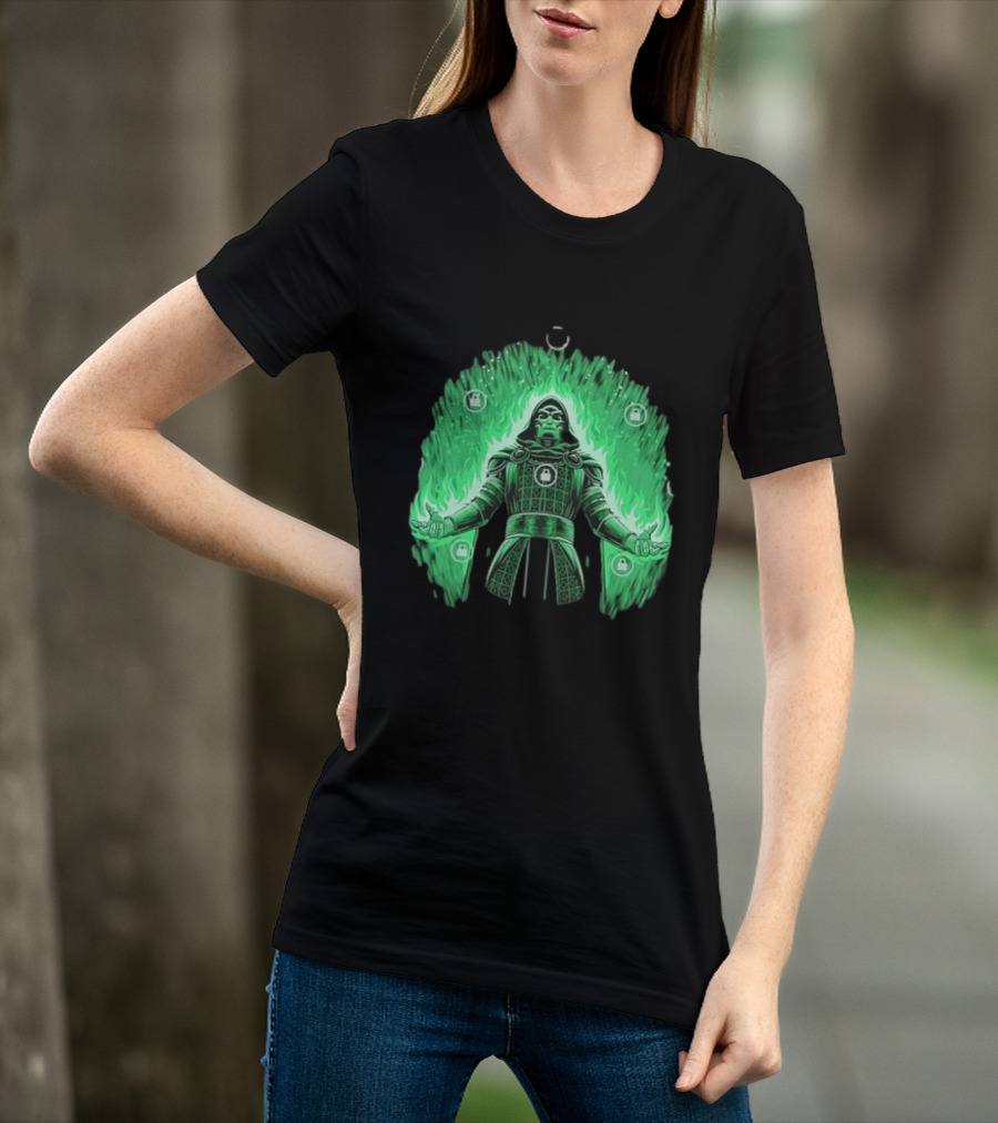 Doctor Doom Marvel Villain Green Flame Power Locked T-Shirt