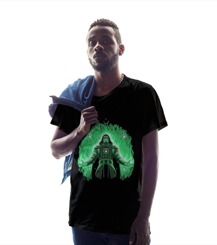 Doctor Doom Marvel Villain Green Flame Power Locked T-Shirt
