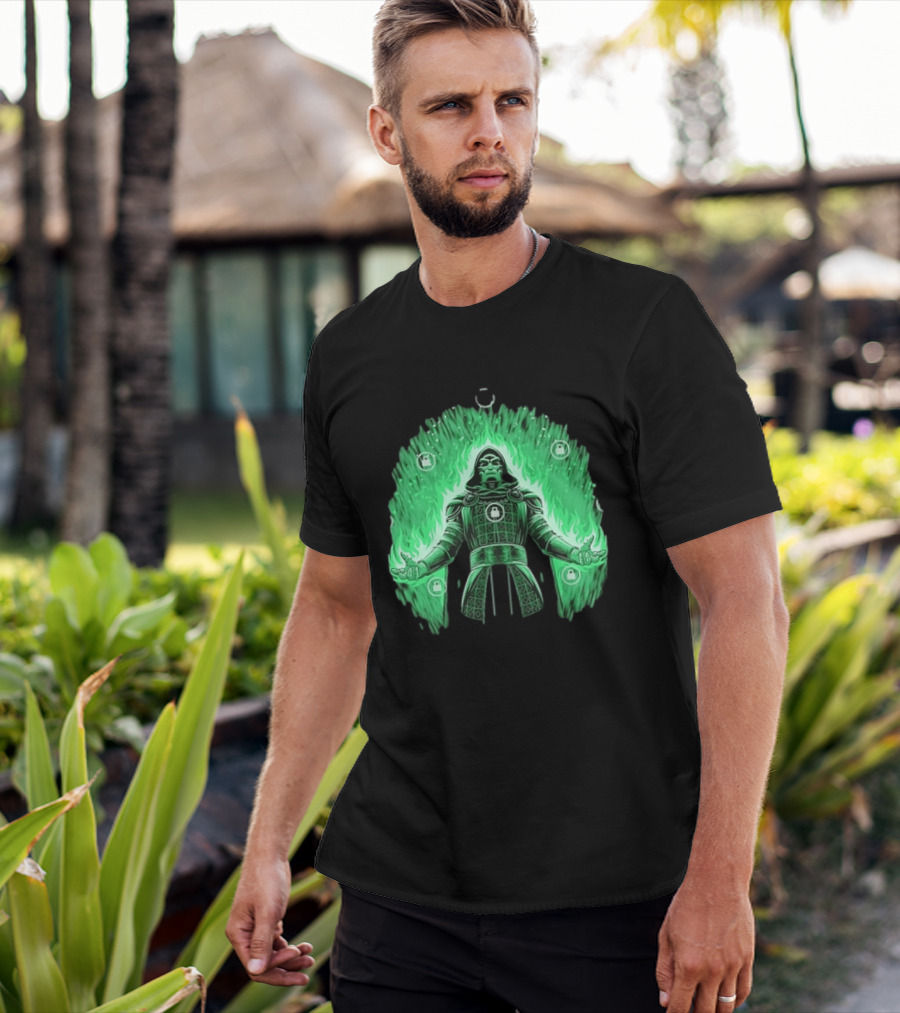 Doctor Doom Marvel Villain Green Flame Power Locked T-Shirt