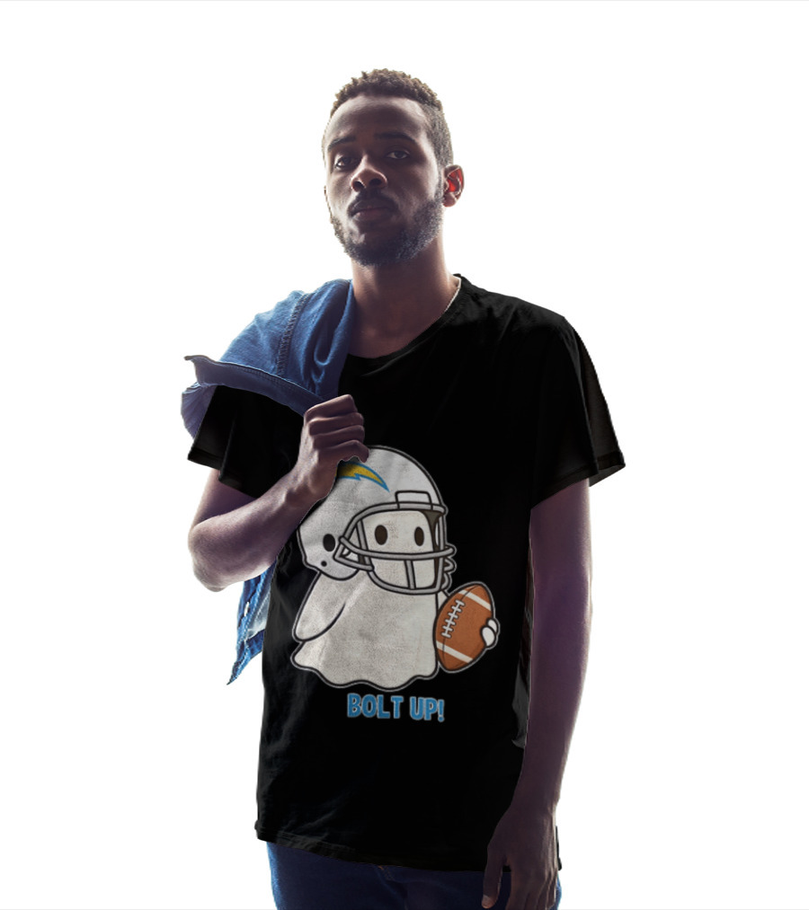 Los Angeles Chargers Bolt Up Ghost Football Helmet Holding Ball T-Shirt
