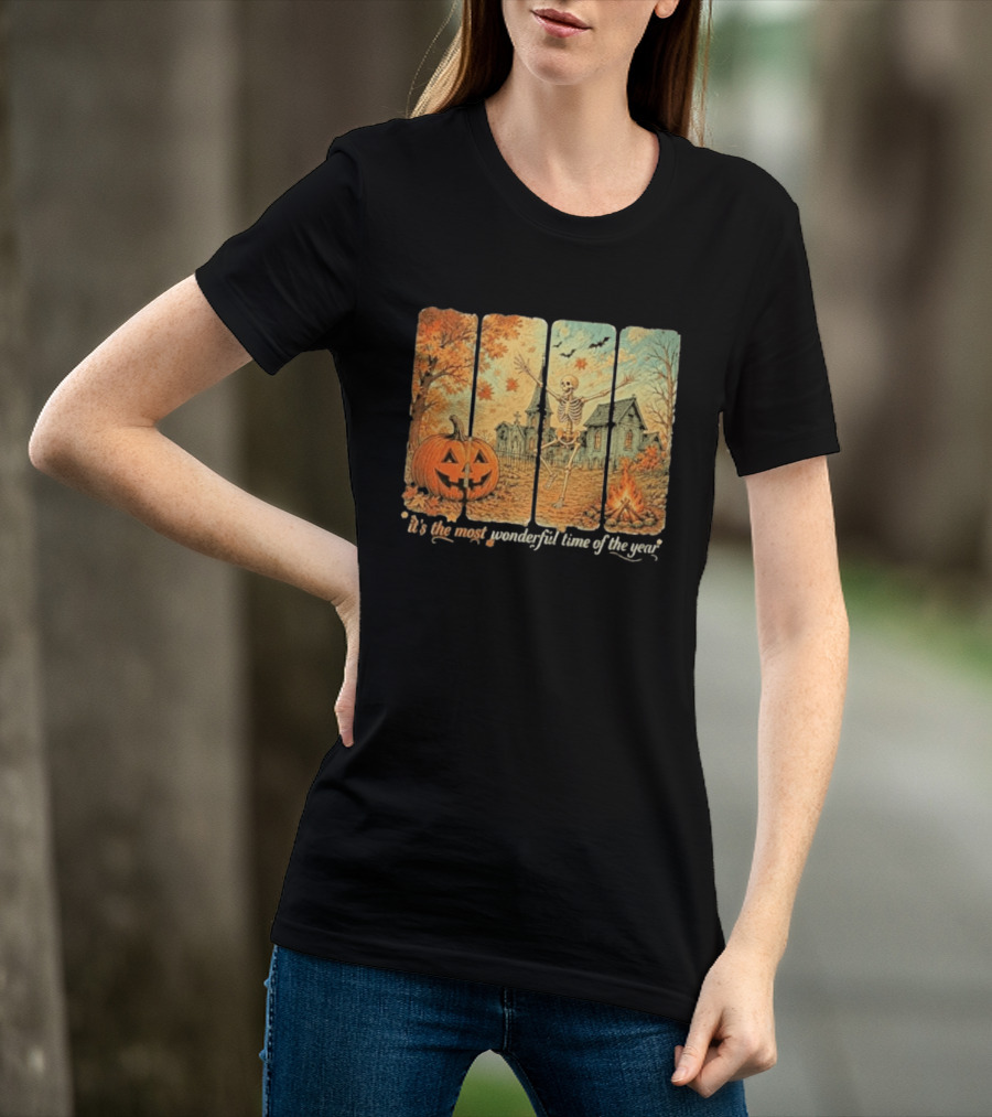 It's The Most Wonderful Time Of The Year Spooky Skeleton Pumpkin Campfire Halloween T-Shirt