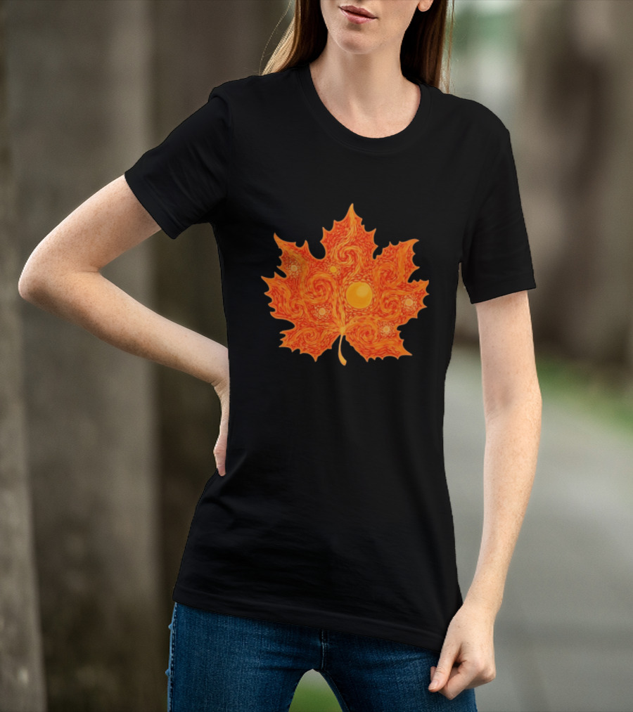 Starry Night Orange Maple Leaf Autumn Swirl T-Shirt