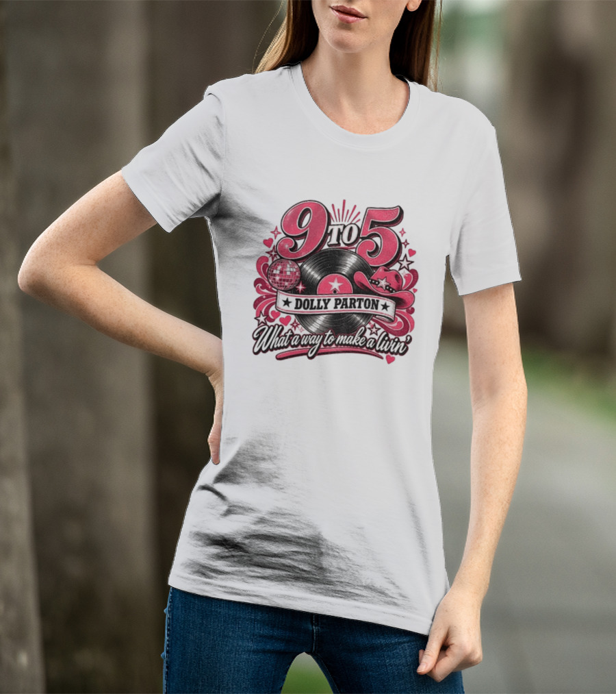 9 To 5 Dolly Parton What A Way To Make A Livin' Disco Cowgirl Hat Vinyl Record T-Shirt